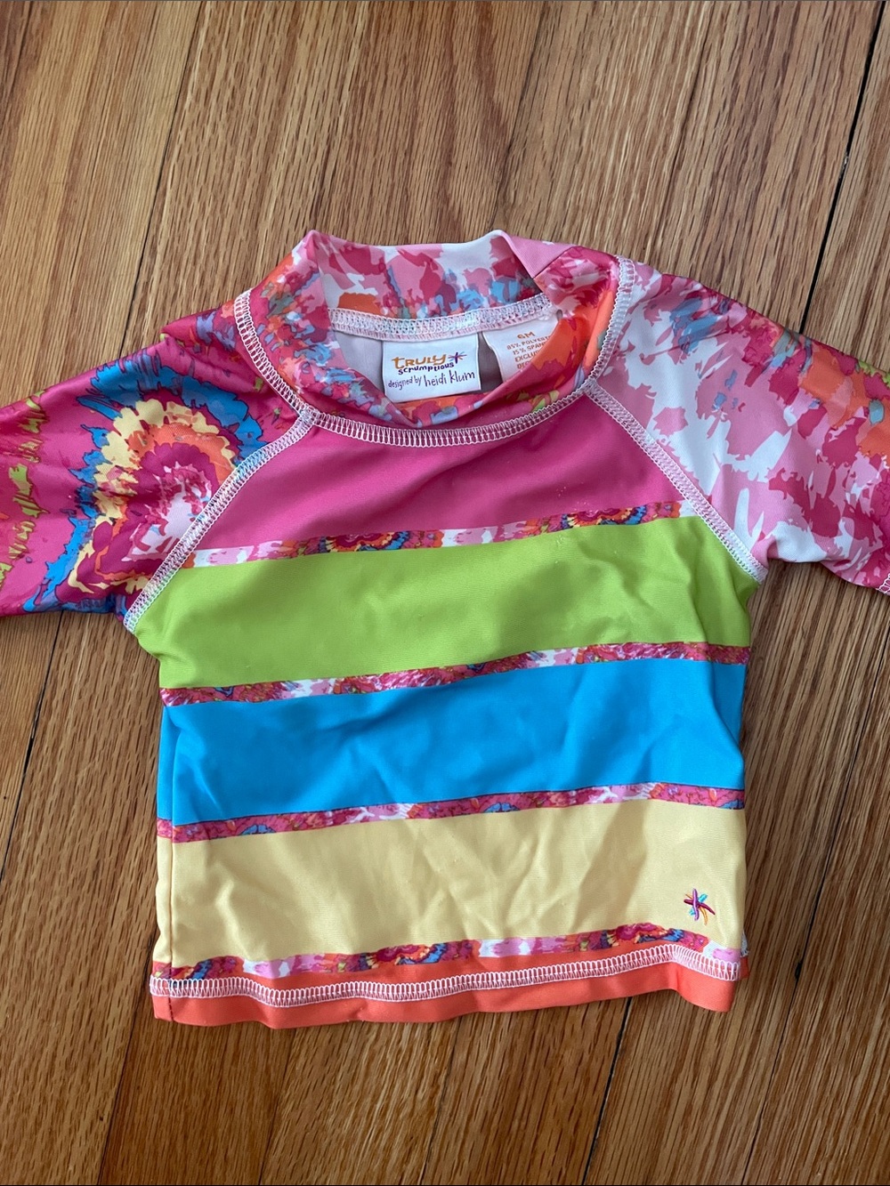 Gymboree Multicolor Striped Kids Swim Rashguard - Pink, Green, Blue, Yellow